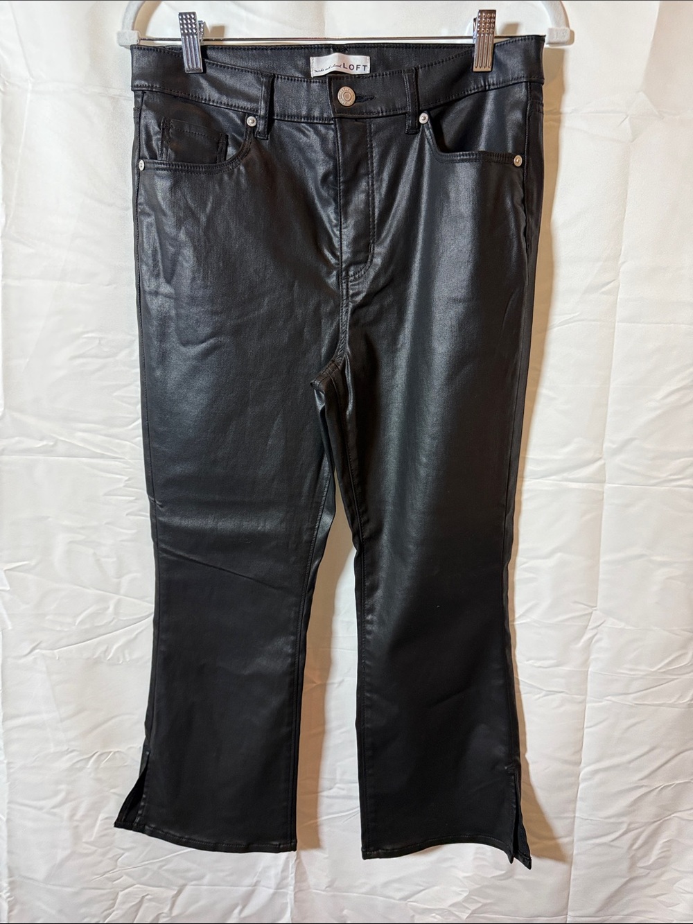 LOFT Black Faux-Leather Boot-Cut Jeans